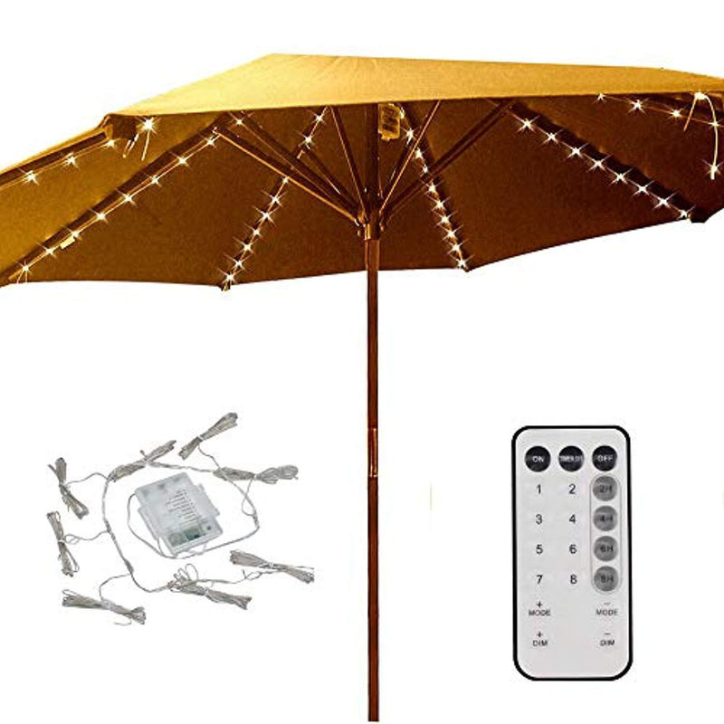 Patio Umbrella Lights 8 Lighting Mode 104 LED String Lights with Remote Control Umbrella Lights Battery Operated Waterproof Outdoor Lighting for Patio Umbrellas Outdoor Use Camping Tents Warm White