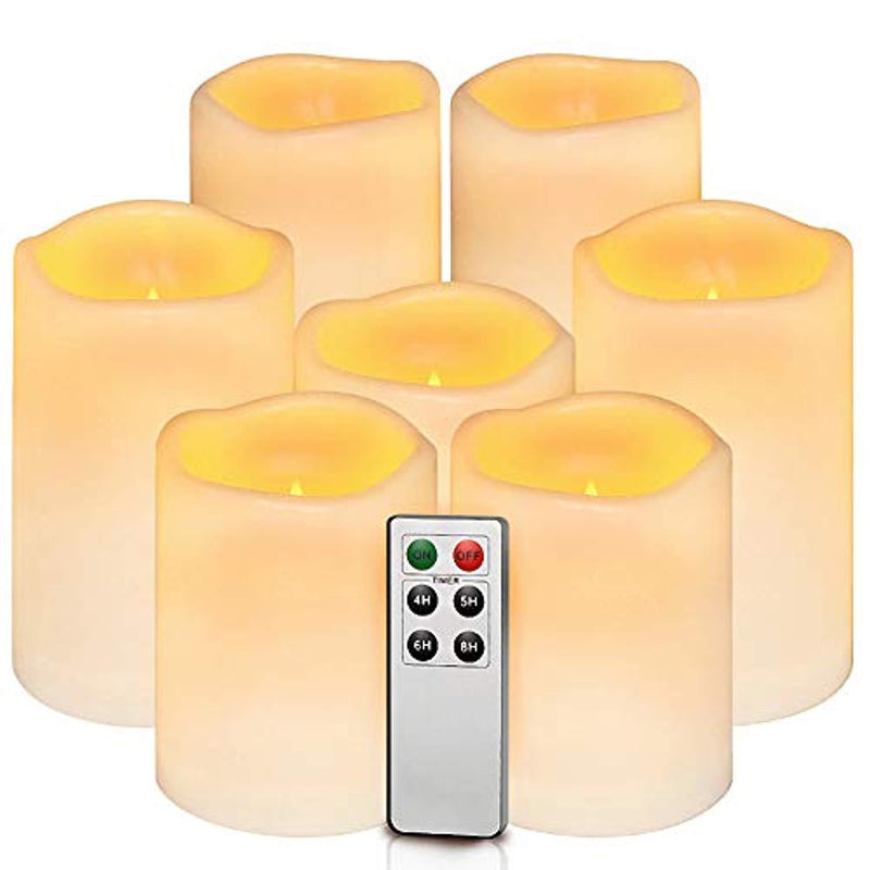 Aignis Flameless Candles, Led Candles Set of 7(H 4" 4" 4" 5" 5" 6" 6" x D 3") Ivory Resin Candles Battery Candles with Remote Timer Waterproof Outdoor Indoor Candles