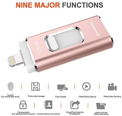 Photo Stick Compatible for iPhone Flash Drive 128 GB iOS Flash Drives for iPhone Backup Drive OTG Smart Phone Memory Stick iPAD External Storage USB 3.0 Flash iPhone Drive Jump Drive PHICOOL-Pink