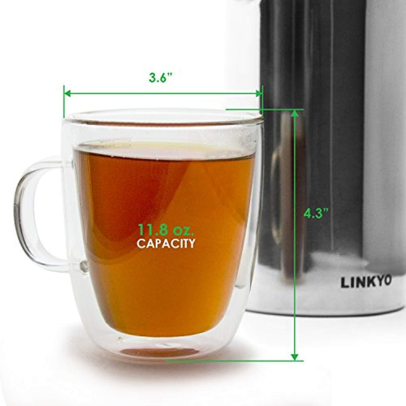 LINKYO Glass Coffee Cups - Double Wall Insulated Mugs, 2-Pack (11.8 oz, 349 ml)