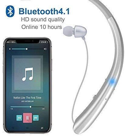 Bluetooth Retractable Headphones, Wireless Earbuds Neckband Headset Noise Cancelling Stereo Earphones with Mic (15 Hours Play Time, Black)