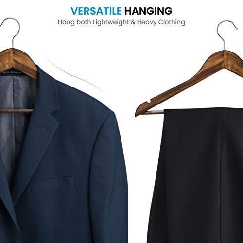 High-Grade Wooden Suit Hangers 20 Pack with Non Slip Pants Bar - Smooth Finish Solid Wood Coat Hanger with 360° Swivel Hook and Precisely Cut Notches for Camisole, Jacket, Pant, Dress Clothes Hangers