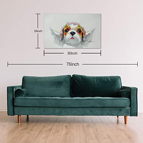 Bignut Art Funny Animal Oil Painting Hand Painted Cute Angel Dog Wall Art on Canvas Framed Wall Decor for Living Room Bedroom Office (18x30 Inches, Angel Dog)