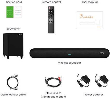 Soundbar, MEGACRA 80 Watts TV Sound Bar Home Theater Speaker with Dual Connection Way, Bluetooth 5.0, Movie/Music/Dialogue Audio Mode, Enhanced Bass Technology, Bass Adjustable, Wall Mountable