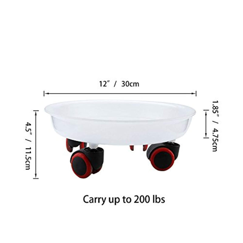 T4U 12" Round Plastic Plant Caddies Flower Planter Pot Stand Pack of 4, Movable Stand with Wheels Rack on Rollers Dolly Holder on Wheels Planter Trolley Casters Rolling Tray Coaster