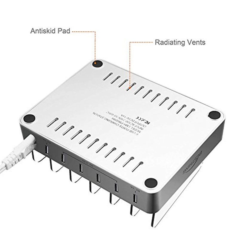 BESTHING Fast Charging Station, 6 Port USB Charging Station, Desktop Charging Stand Organizer, Phone Docking Station Removable Baffles Compatible for iPhone, iPad, Samsung, Tablet, Kindle (Silver)