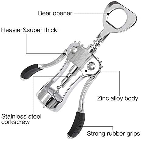 FOHO Wine Opener, Multifunctional Wing Corkscrew Wine Bottle Opener for all Cork Stoppered and Beer Cap Bottles, Luxury Waiter Corkscrew with Stopper Set for Wine Enthusiast, Waiters - Black
