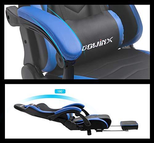Dowinx Gaming Chair Ergonomic Racing Style Recliner with Massage Lumbar Support, Office Armchair for Computer PU Leather E-Sports Gamer Chairs with Retractable Footrest (Black&Purple)