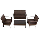 Tangkula 4 Piece Outdoor Furniture Set Patio Garden Pool Lawn Rattan Wicker Loveseat Sofa Cushioned Seat & Glass Top Coffee Table Modern Wicker Rattan Conversation Set (Brown)