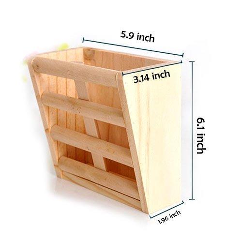 Small Animals Cage Accessories- Rabbit Hay Feeder Rack,Natural Wooden Hay Manger, Hamster Gerbil Rat Lookout Platform Sport Play Exercise Toy