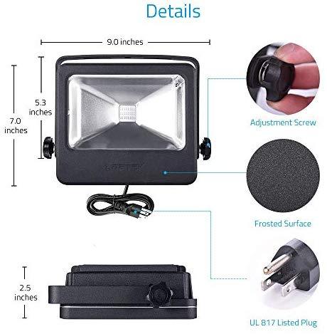 LED Flood LOFTEK Light, 30W 4000lm 5000K Daylight White COB Plug in Outdoor Light, IP 66 Waterproof Super Bright Floodlight(Black)