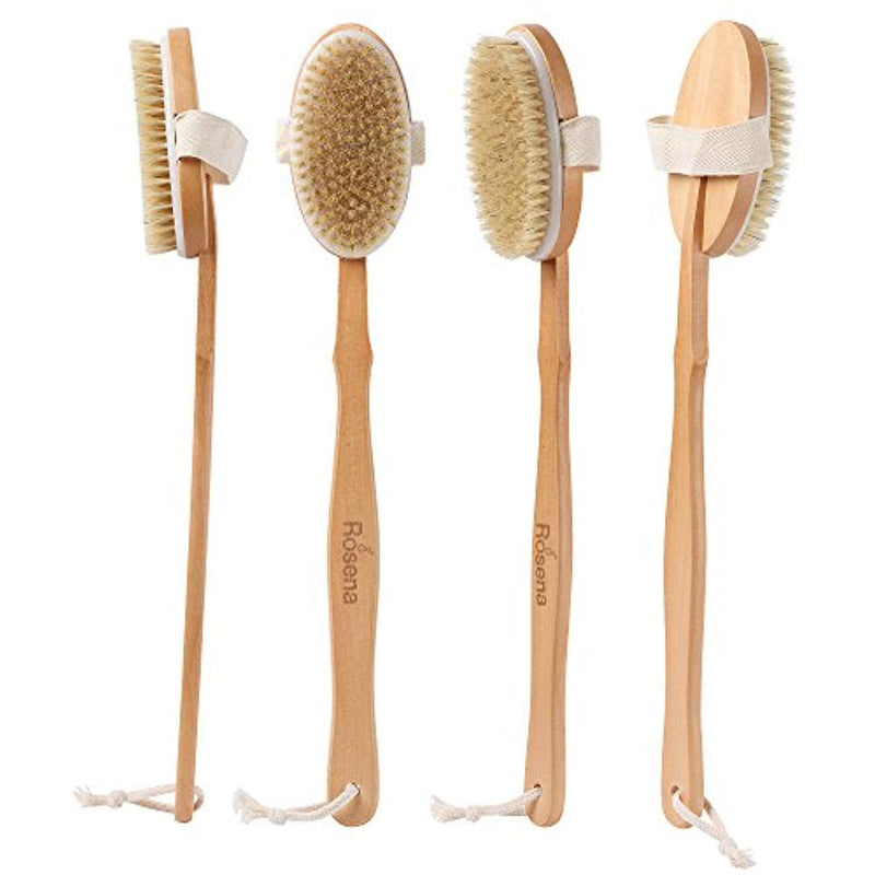 Dry Brushing Body Brush Set - Best for Cellulite, Lymphatic Drainage & Skin Exfoliating - Natural Bristle Spa Kit - Long Handle Back Scrubber, Massager & Face Exfoliator for Radiant Skin