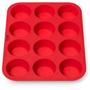 OvenArt Bakeware European LFGB Silicone Muffin Pan, 12-Cup, Red, 2-Pack