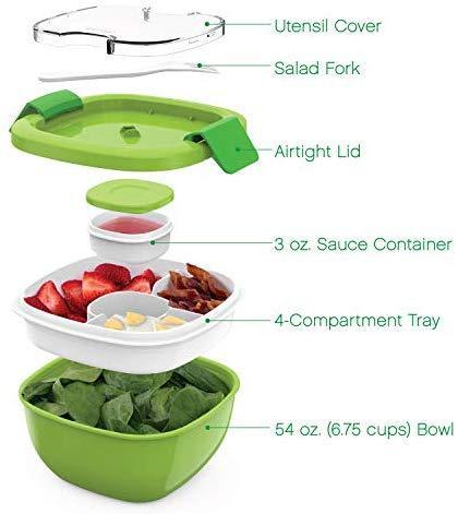 Bentgo Salad BPA-Free Lunch Container with Large 54-oz Salad Bowl, 3-Compartment Bento-Style Tray for Salad Toppings and Snacks, 3-oz Sauce Container for Dressings, and Built-In Reusable Fork (Purple)