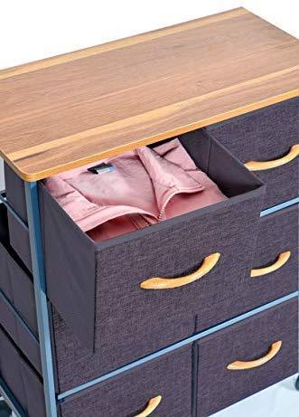 URFORESTIC Drawer Storage Organizer Unit W/Easy Pull Fabric Bins, Wood Top Dresser Steel Frame Cabinet Rolling Cart for Bedroom, Entryway, Hallway, Dresser Storage Tower (6 Drawer)