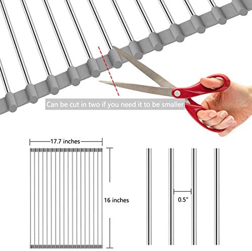 Miligore Over Sink Dish Drying Rack 21 inches x 16 inches, 304 Stainless Steel Large Sink Rack Dish Drainers Rack, Foldable, Rollable and Easy to Store, Black