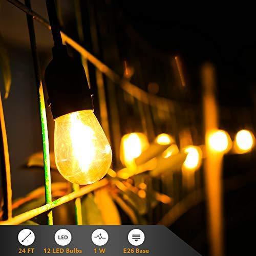TWINSLUXES LED Patio Lights String 48FT With 2W x 24 Vintage Bulbs - Edison String Lights Outdoor, E26 Sockets Hanging Outdoor Lights, Weatherproof Commercial String of Lights for Bistro, Café, Garden