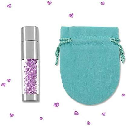 USB Flash Drive 64GB, Techkey Crystal Jewelry Pen Drive with Silver Polishing Cloth and Velvet Bag Set for Girls (Pink)