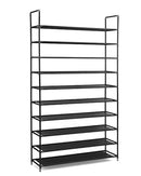 Halter 10 Tier Stackable Shoe Rack Storage Shelves - Stainless Steel Frame Holds 50 Pairs of Shoes - 39.125" X 11.125" X 69.5" - Black