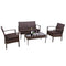 Tangkula 4 Piece Outdoor Furniture Set Patio Garden Pool Lawn Rattan Wicker Loveseat Sofa Cushioned Seat & Glass Top Coffee Table Modern Wicker Rattan Conversation Set (Brown)