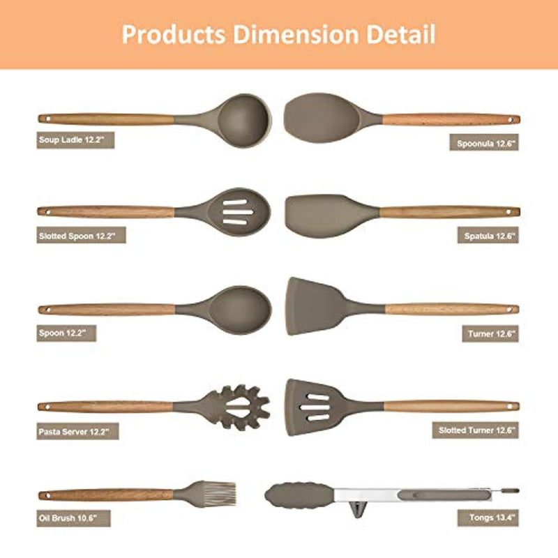 Cooking Utensils Kitchen Utensil Set Wooden Handle - 10pcs Silicone Baking Tools Spatula Set, Kitchen Serving Gadgets Non-Stick Heat Resistant for Cookware, DECLUTTR