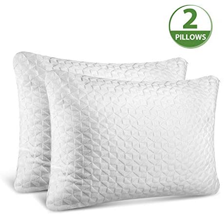 Adjustable Shredded Memory Foam Pillows for Sleeping (2 Pack), Bamboo Cooling Bed Pillows Neck Support for Back, Stomach, Side Sleepers-Queen Size by SORMAG