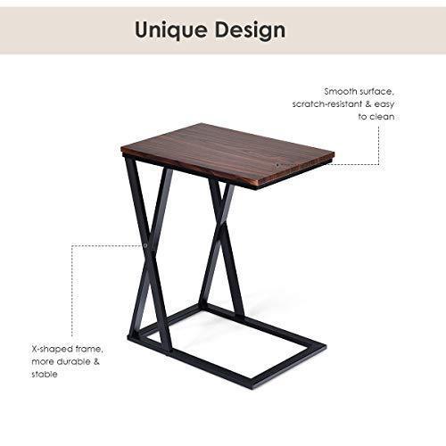 Tangkula Sofa Side Table, X-shaped Snack Table End Table, Coffee Tray Laptop Table Wood Look Finish & Metal Frame, Over bed Table, Portable Table for for Notebook Tablet Living Room Bedroom (2, Brown)