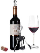 FOHO Wine Opener, Multifunctional Wing Corkscrew Wine Bottle Opener for all Cork Stoppered and Beer Cap Bottles, Luxury Waiter Corkscrew with Stopper Set for Wine Enthusiast, Waiters - Black