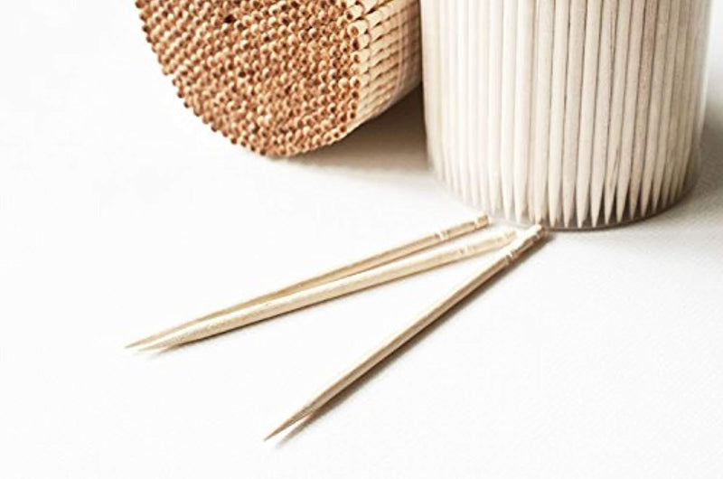 Makerstep Ornate Wooden Toothpicks - 1000 Pieces Cocktail + Sturdy Safe Large Round Storage Box + 2 Packs of 500 Party Appetizer Olive Barbecue Fruit Teeth Cleaning Art Crafts
