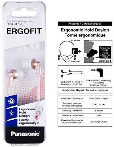 Panasonic ErgoFit In-Ear Earbud Headphones RP-HJE120-KA (Matte Black) Dynamic Crystal-Clear Sound, Ergonomic Comfort-Fit