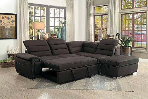 Homelegance Platina 103" Sectional Sofa with Pull Out Bed and Ottoman, Chocolate Fabric