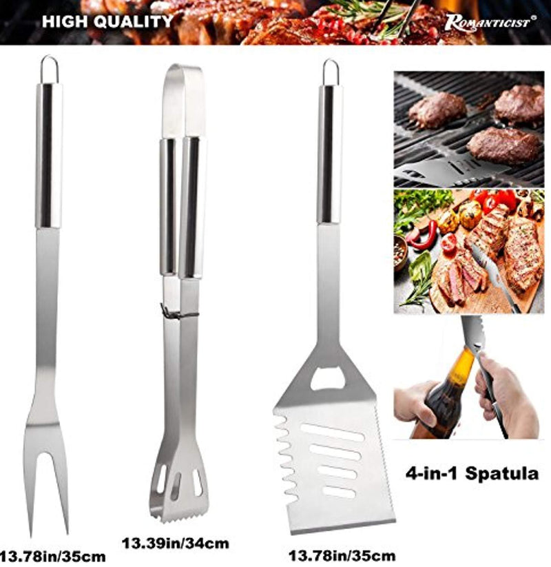 ROMANTICIST 19Pc Heavy Duty Stainless Steel BBQ Grill Tool Accessories Set - Outdoor Camping Barbecue Grilling Utensils Gift Kit with Aluminum Case for Men Dad