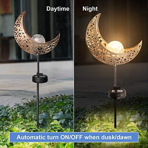 ATHLERIA Garden Solar Lights Outdoor Decorative, 2 Pack Crackle Glass Ball Solar Light with Moon Hollowed-Out Metal, Waterproof Solar Powered Lighting for Lawn, Pathway, Patio, Yard