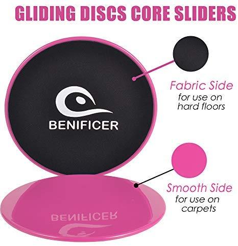 Benificer Core Sliders and Exercise Loop Bands, Set of 5 Resistance Bands with Set of 2 Double Fitness Sliding Gliders Workout Discs for Home Gym, Yoga, Pilates, Crossfit