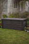 Keter Westwood Plastic Deck Storage Container Box Outdoor Patio Garden Furniture 150 Gal, Brown