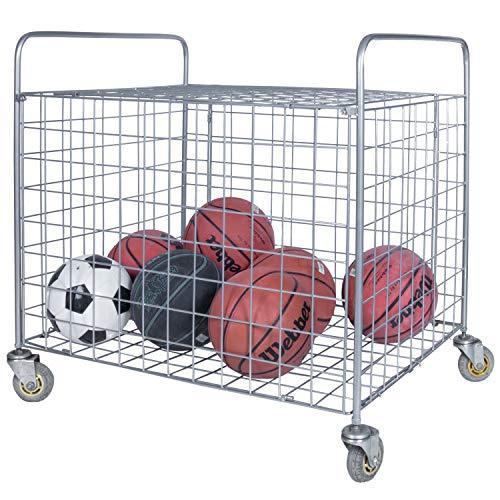MyGift Metal Rolling Sports Ball Storage Hopper & Equipment Cart