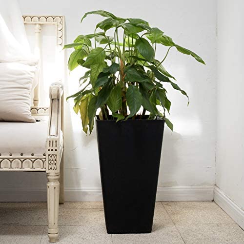 La Jolíe Muse Tall Planters 26 Inch, Flower Pot Pack 2, Patio Deck Indoor Outdoor Garden Tree Planters, Black