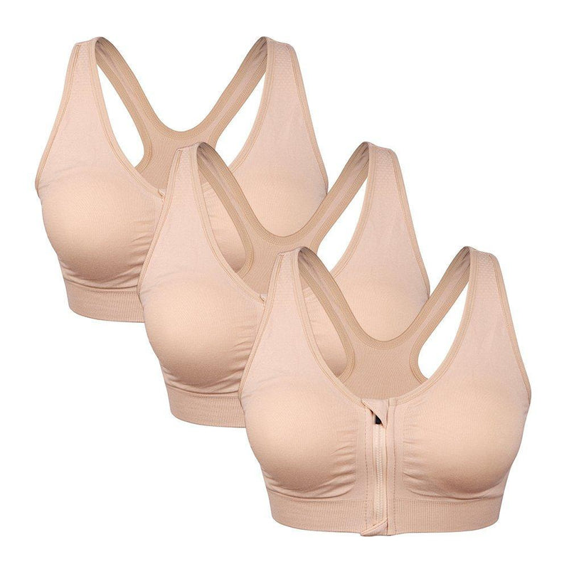 Women's Zip Front Sports Bra Wireless Post-Surgery Bra Active Yoga Sports Bras