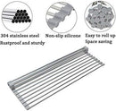 Miligore Dish Drying Rack Over The Sink Roll Up Stainless Steel Silicone Coated Multipurpose Foldable Kitchen Dish Drainer Rack 17.8" x 11.3" (Black)