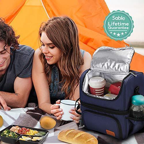 Large Lunch Box for Men, Insulated Adult Lunch Bag, Sable Reusable Waterproof Cooler Tote Bag for Meal Prep with 2 Main Spacious Compartments