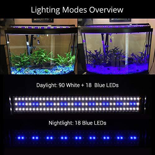 NICREW ClassicLED Aquarium Light, Fish Tank Light with Extendable Brackets, White and Blue LEDs