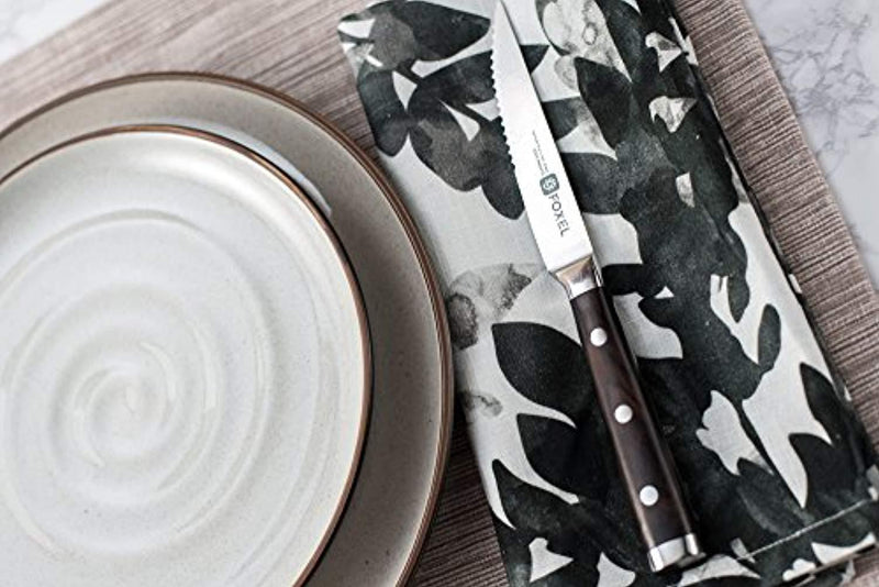 Steak Knives Knife Set of 6 or 12 - Natural Ebony Wood Full Tang Handle - Serrated Blade - German Stainless Steel - Gift Box Set - Not Dishwasher Safe