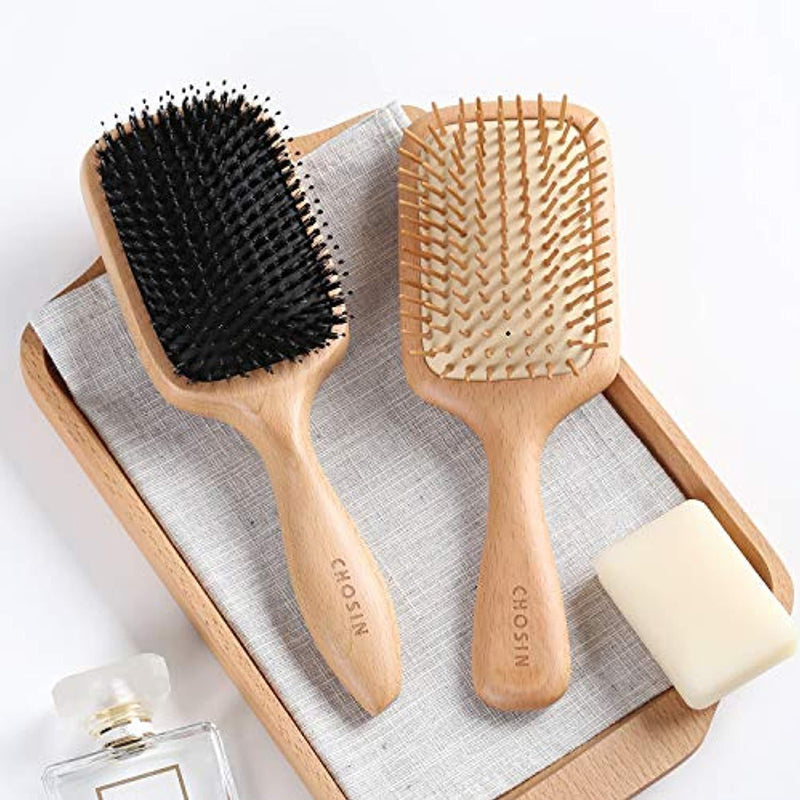 Hair Brush CHOSIN Natural Boar Bristle Hair Brush Wooden Paddle Detangling Cushion Hairbrush for Women Men Kids Girls Good for Thick Dry Damaged Wet Curly Wavy Long Short Frizzy Fine Oily Hair