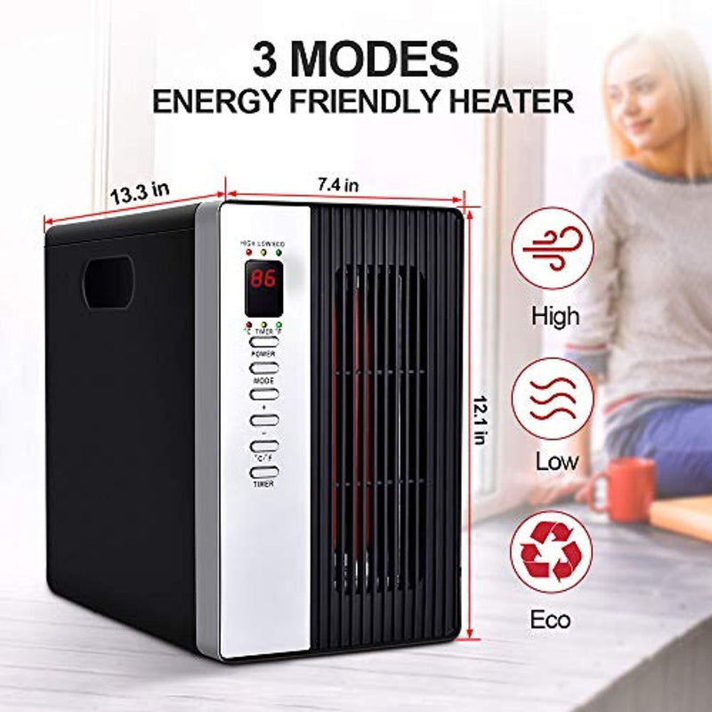 Portable Space Heater, 1500W Electric Heater with 3 Modes, Timer Setting, Remote Control Portable Cabinet Heater Intelligent Programmable Thermostat, Energy-Saving Indoor Infrared Heater for Home