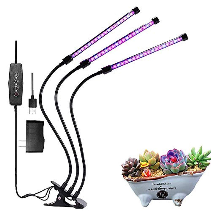 Grow Light, Grow Lights for Indoor Plants, Moer Sky 27W 54 LED Bulbs Timming Plant Grow Lamp with Red, Blue Spectrum, 3/6/12H Timer, 3-Head Divide Control Adjustable Gooseneck, 5 Dimmable Levels