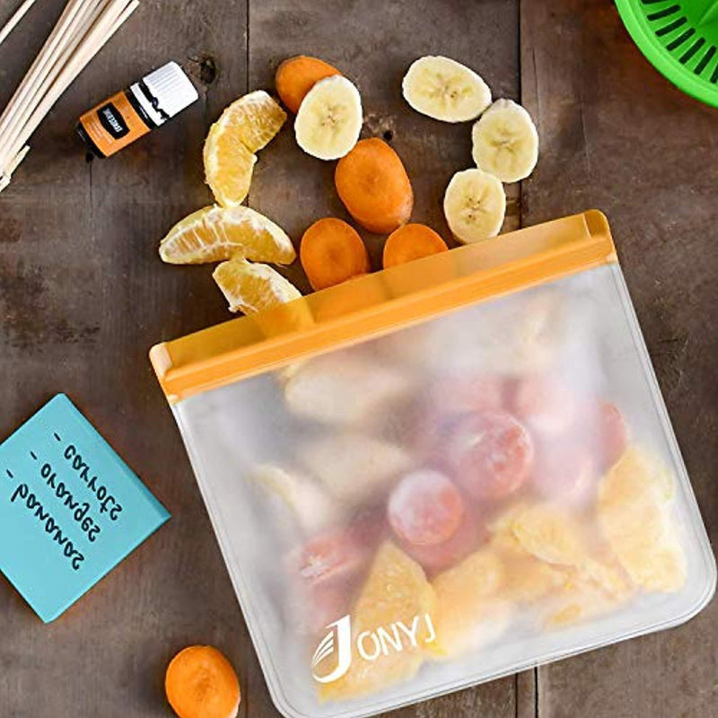 Reusable Sandwich Bags 6-Pack, JONYJ Leakproof Reusable Lunch Storage Bags, FDA Grade PEVA Kids Snack Bags, Extra Thick Ziplock Bags for Food Snacks, Make-up, Stationery, Travel Home Organization