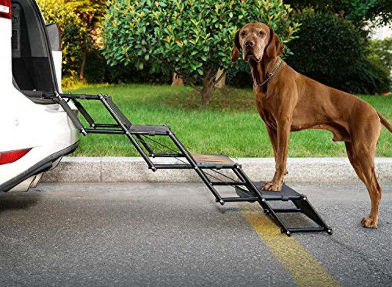 Dog Car Step Stairs Foldable - SUKI&SAMI Metal Frame Folding Dog Ramp for Car,Lightweight Portable Large Dog Ladder,for Dogs and Cats,SUVs and Trucks,Couch and Bed,Protect Pets' Joint and Knee