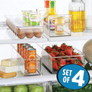 mDesign Plastic Kitchen Pantry Cabinet, Refrigerator, Freezer Food Storage Organizer Bin - for Fruit, Drinks, Snacks, Eggs, Pasta - Combo Includes Bins, Condiment Caddy, Egg Holder - Set of 4 - Clear