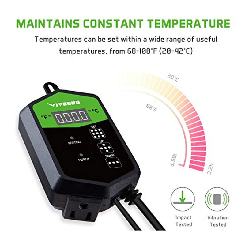 VIVOSUN 10"x20.75" Seedling Heat Mat and Digital Thermostat Combo Set MET Standard