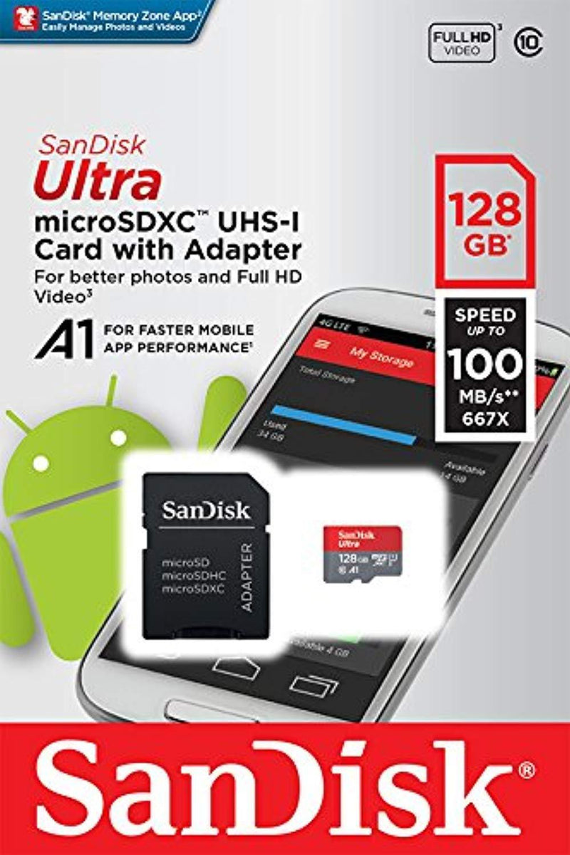 Sandisk Ultra 128GB Micro SDXC UHS-I Card with Adapter -  100MB/s U1 A1 - SDSQUAR-128G-GN6MA